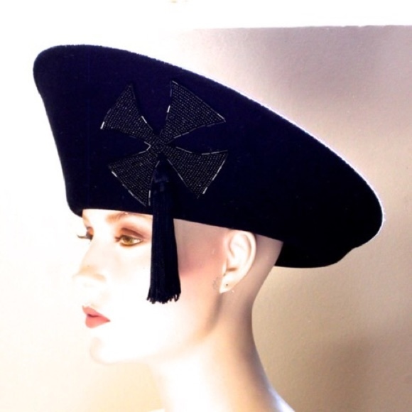 80s Vintage Adolfo Hat Gothic runway beaded cross - Picture 5 of 7